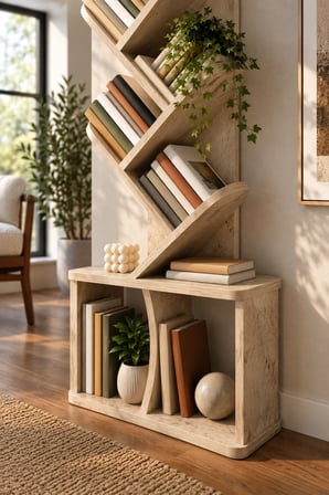 SuloraHome Yaprak Tasarımlı Eğimli Kitaplık Ekru