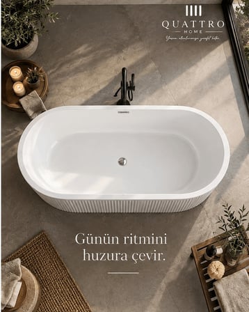 Denna Beyaz Serbest Duran Akrilik Küvet – 170 × 80 × 58 cm