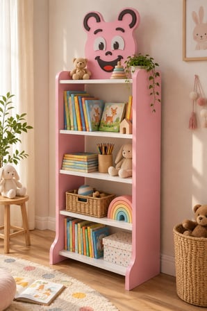 SuloraHome Happy Face Figürlü Pembe Çocuk Kitaplığı ve Oyuncak Düzenleyici
