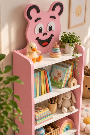 SuloraHome Happy Face Figürlü Pembe Çocuk Kitaplığı ve Oyuncak Düzenleyici