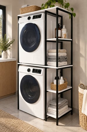 SuloraHome Çamaşır Makinesi Üstü Metal Raf Sistemi ve Yan Raflı Düzenleyici