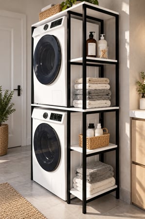 SuloraHome Çamaşır Makinesi Üstü Metal Raf Sistemi ve Yan Raflı Düzenleyici