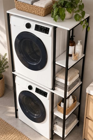 SuloraHome Çamaşır Makinesi Üstü Metal Raf Sistemi ve Yan Raflı Düzenleyici