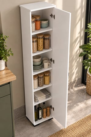 SuloraHome Çok Amaçlı Beyaz Kiler Dolabı 30 cm Genişlik