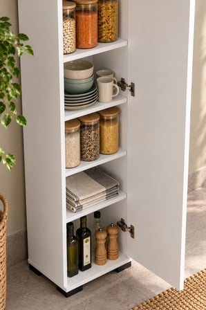 SuloraHome Çok Amaçlı Beyaz Kiler Dolabı 30 cm Genişlik