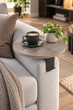 SuloraHome Ayarlanabilir Koltuk Yanı Tepsi Sehpa Gri Mermer Desenli