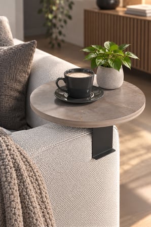 SuloraHome Ayarlanabilir Koltuk Yanı Tepsi Sehpa Gri Mermer Desenli