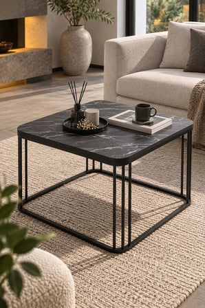 SuloraHome Siyah Kare Orta Sehpa 60x60 cm