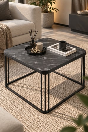 SuloraHome Siyah Kare Orta Sehpa 60x60 cm