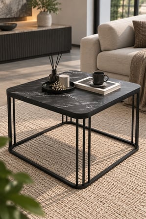 SuloraHome Siyah Kare Orta Sehpa 60x60 cm