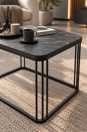 SuloraHome Siyah Kare Orta Sehpa 60x60 cm