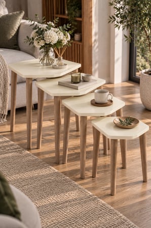 SuloraHome Bej Zigon Sehpa Seti 4'lü Kademeli Servis Sehpaları