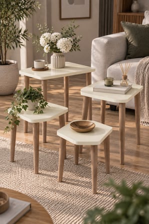 SuloraHome Bej Zigon Sehpa Seti 4'lü Kademeli Servis Sehpaları