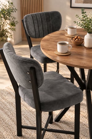 SuloraHome 70 cm Yuvarlak Yemek Masası ve 2 Adet Gri Sandalye Seti