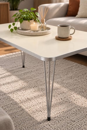 SuloraHome Gümüş Tel Ayaklı Krem Bej Orta Sehpa 90x50 cm