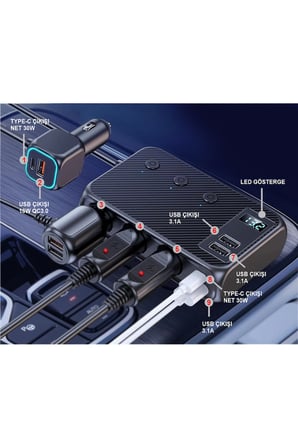 Araç Çakmaklık Çoğaltıcı USB Type-C Şarj Aleti MT-A9875