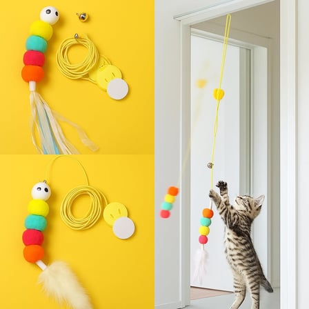 Kedi Kapı Oyuncağı 2’li Set – Yaylı İpli &amp; Tüylü Interaktif Kedi Oyuncağı – Kapıya Yapışan Zıplamalı Sistem – Egzersiz ve Oyun için Renkli Toplu Eğlenceli Tasarım