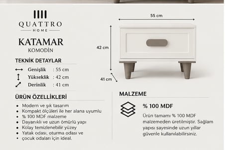 KATAMAR KOMODİN BEYAZ