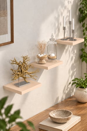 SuloraHome 3'lü Kare Duvar Rafı Seti Krem Bej