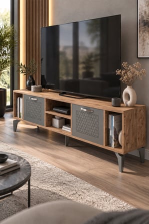 SuloraHome Kahverengi ve Antrasit Kapaklı TV Sehpası