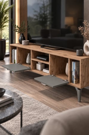 SuloraHome Kahverengi ve Antrasit Kapaklı TV Sehpası