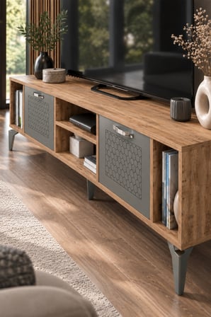 SuloraHome Kahverengi ve Antrasit Kapaklı TV Sehpası