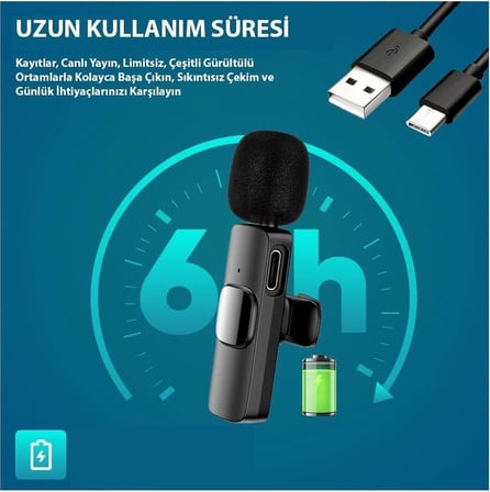 K9T2 Type-C Bağlantılı, 360° Ses Yakalama, Gürültü Azaltma Özellikli; Android, iPad ve iphone 15 ve 16/Plus/Pro/ProMax ve 17/Pro/ProMax Uyumlu Kablosuz Çiftli Yaka Mikrofonu