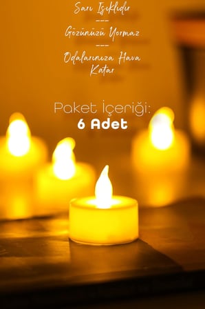 6 Adet Led Mum Tealight Mini Dumansız Pilli Alevli Dekoratif Yapay Mum Işıldak Beyaz 1036-2
