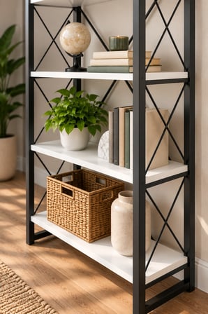 SuloraHome 5 Raflı Metal Kitaplık Beyaz ve Siyah