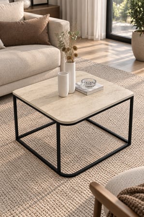 SuloraHome Bej Kare Orta Sehpa 65 cm