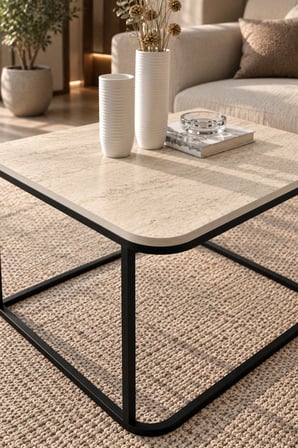 SuloraHome Bej Kare Orta Sehpa 65 cm