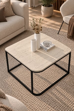 SuloraHome Bej Kare Orta Sehpa 65 cm