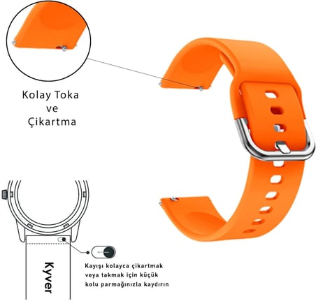 Silikon 20mm Kordon, Uyumlu Modeller - Galaxy Watch için Uyumlu 6/5/ 4/ Active 2 (44mm), 20mm Saatler ile Uyumlu
