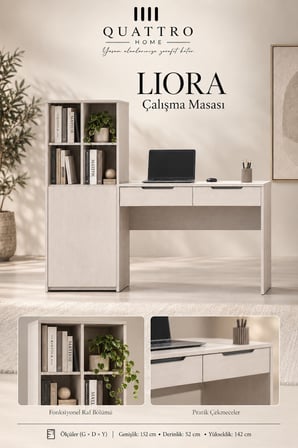 Liora Raflı ve Çekmeceli Çalışma Masası