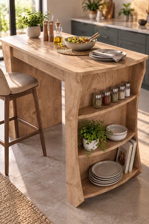 SuloraHome Raflı Çok Amaçlı Mutfak Adası ve Kahvaltı Masası 120x60 cm