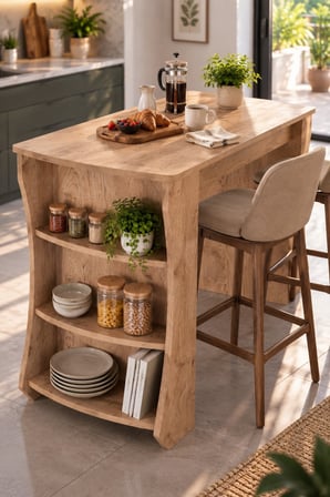 SuloraHome Raflı Çok Amaçlı Mutfak Adası ve Kahvaltı Masası 120x60 cm