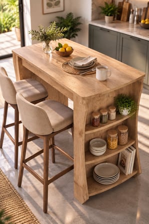 SuloraHome Raflı Çok Amaçlı Mutfak Adası ve Kahvaltı Masası 120x60 cm