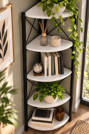 SuloraHome 6 Raflı Köşe Kitaplık ve Saksılık Standı Beyaz