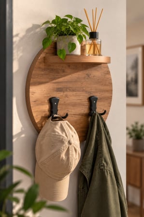 SuloraHome Ceviz Desenli Duvar Askılığı ve Mini Raf Ünitesi