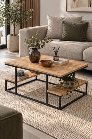 SuloraHome Raflı Orta Sehpa Çam Desenli 90x60 cm