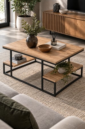 SuloraHome Raflı Orta Sehpa Çam Desenli 90x60 cm