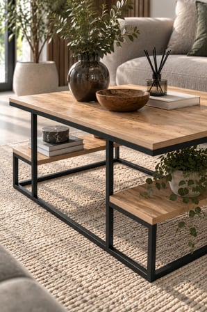SuloraHome Raflı Orta Sehpa Çam Desenli 90x60 cm