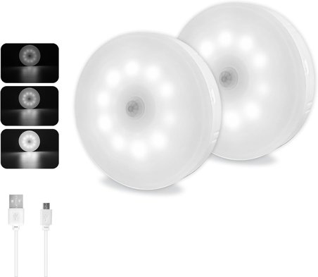 Hareket Sensörü Gece Lambası USB Şarj Edilebilir, Soğuk Beyaz ve Kısılabilir, 10 LED, Manyetik Gece Lambası, Dolap Merdivenleri Koridor Banyo için Hareket Sensörü Işığı, 3 adet