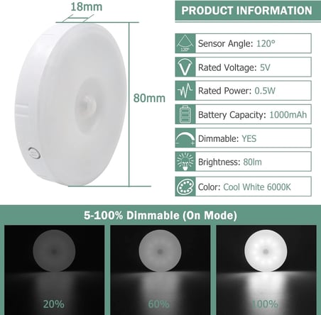 Hareket Sensörü Gece Lambası USB Şarj Edilebilir, Soğuk Beyaz ve Kısılabilir, 10 LED, Manyetik Gece Lambası, Dolap Merdivenleri Koridor Banyo için Hareket Sensörü Işığı, 3 adet
