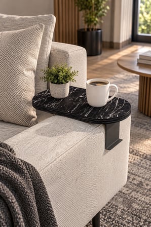 SuloraHome Ayarlanabilir Mermer Desenli Siyah C Sehpa