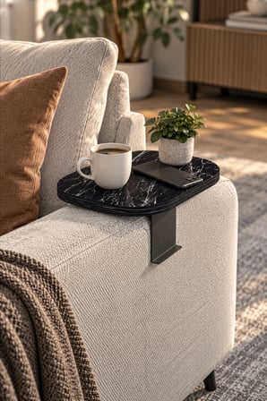 SuloraHome Ayarlanabilir Mermer Desenli Siyah C Sehpa