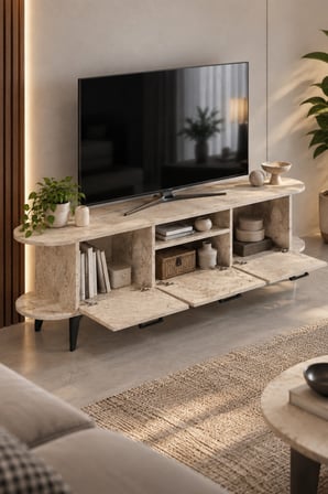 SuloraHome Ekru Traverten Desenli Suntalam TV Sehpası 160x35 cm