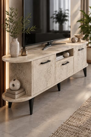 SuloraHome Ekru Traverten Desenli Suntalam TV Sehpası 160x35 cm