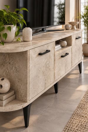 SuloraHome Ekru Traverten Desenli Suntalam TV Sehpası 160x35 cm