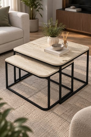 SuloraHome Damla İkili Orta Sehpa Seti Atlantik Çam Desenli